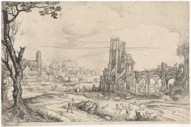 Landskab med ruinerne af et kloster
